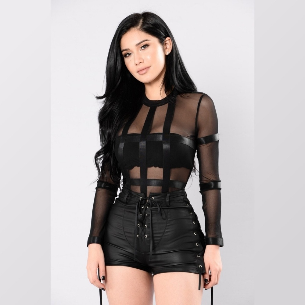 Fashion Nova Caged Mesh Bodysuit NWT